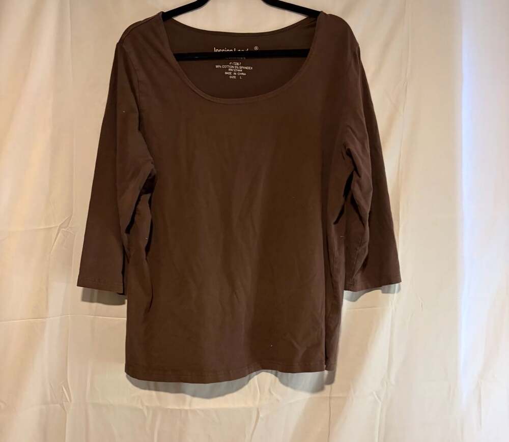 Jessica London Essentials Top Size L Brown Cotton Blend Scoopneck